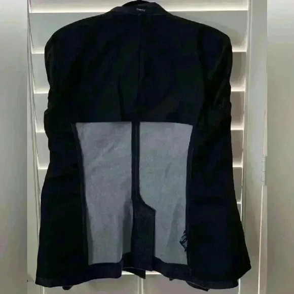 🔥🔥 NWOT Theory Double Breasted Deadstock Denim Coat Blazer Dark Blue 00 Jacket - Picture 13 of 16